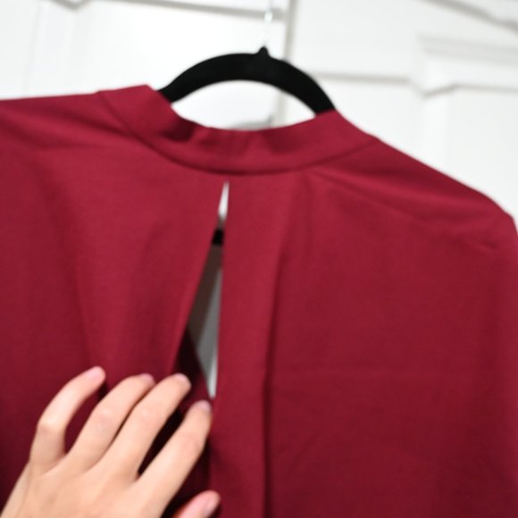 TOME NYC Size 2 V-Neck Belted Shift Dress Burgundy | Size 2 - Picture 7 of 10